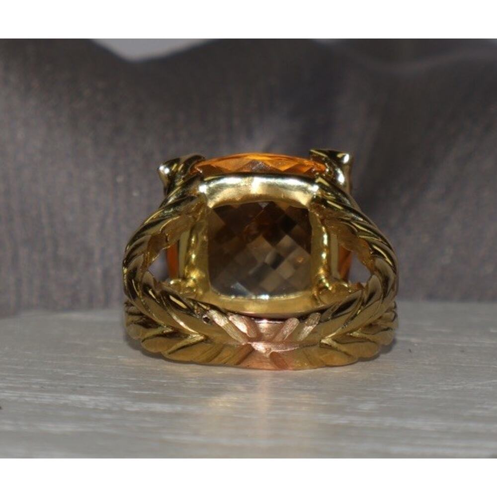 David Yurman 18k Yellow Gold Cushion Citrine & Diamond Ring 9.5G / Sz 6.5 - Picture 3 of 7